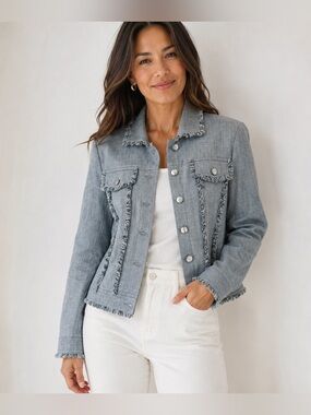 Escada Light Gray Frayed-Trim Virgin Wool Jacket Ermenegildo Zegna Trofeo US 4